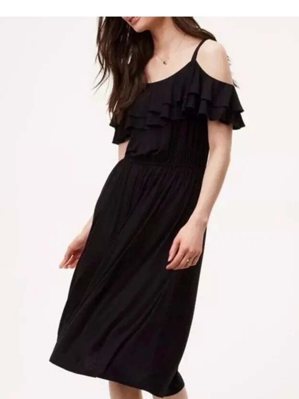 LOFT LBD!!! Black Ruffle Midi Dress